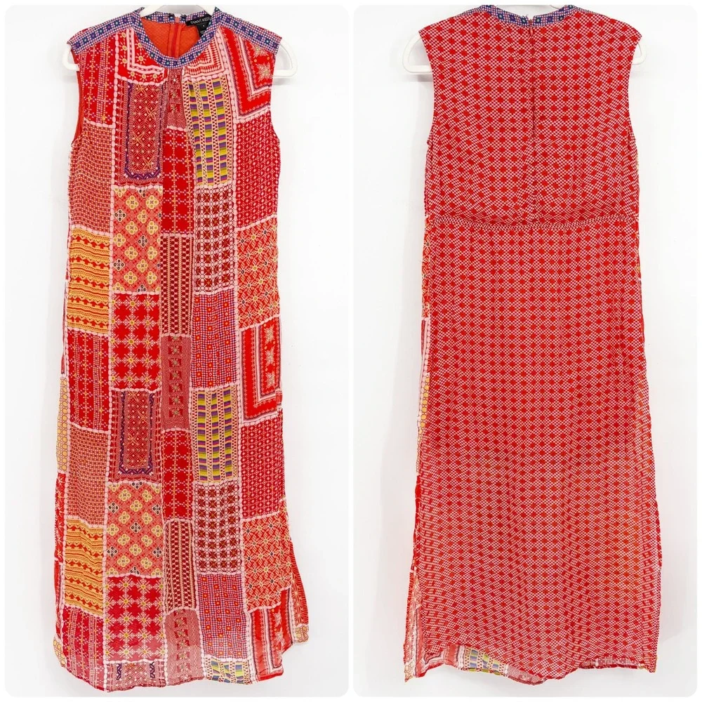 Anthropologie Tanvi Kedia Womens Red Patchwork Boho Sol Maxi‎ Dress Size S